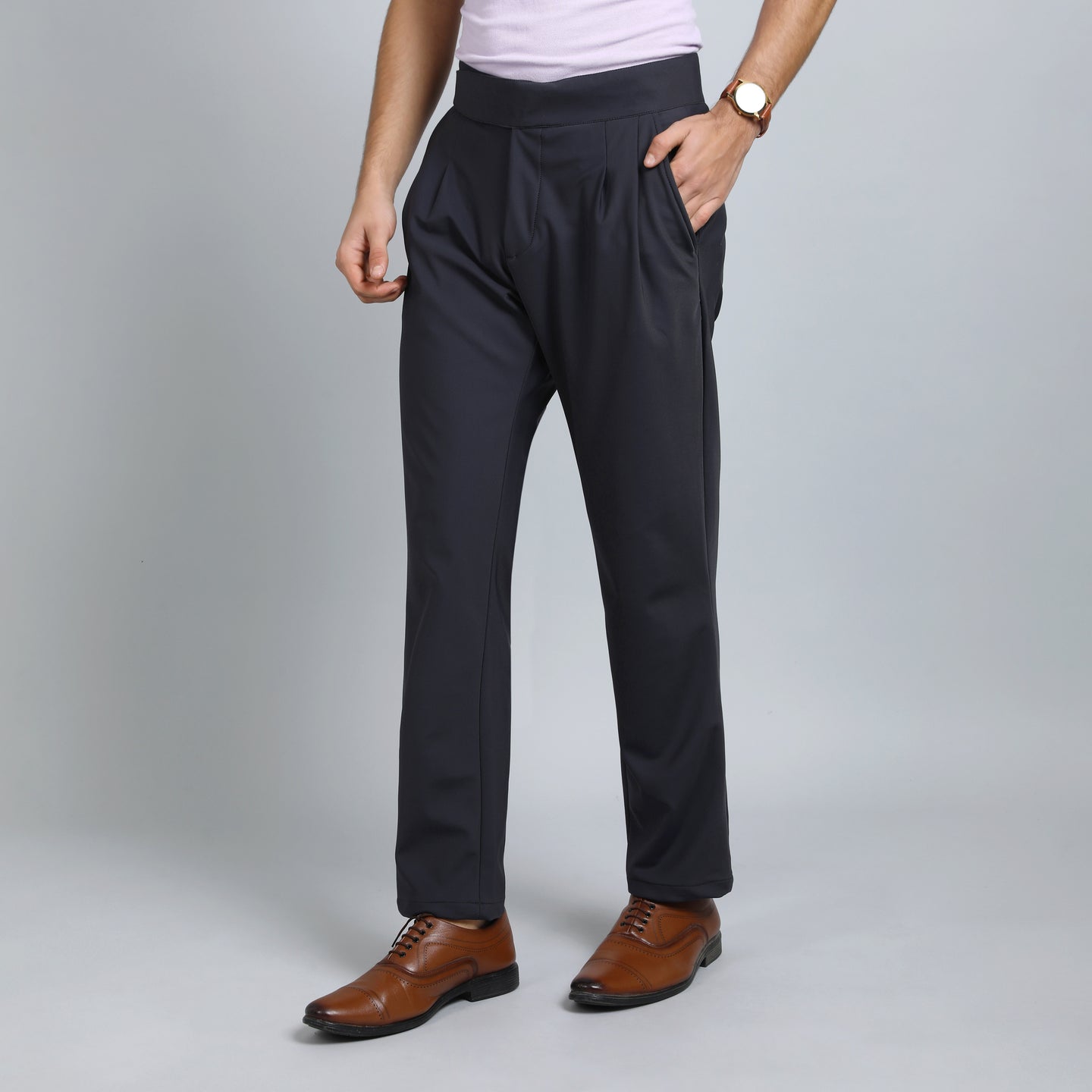 OYSTER BLACK GREY SLIM FIT GURKHA TROUSERS 4797-4
